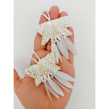 White Handmade Beaded Tassels With Long Sequins, Sequin Latkan, Beaded Latkans